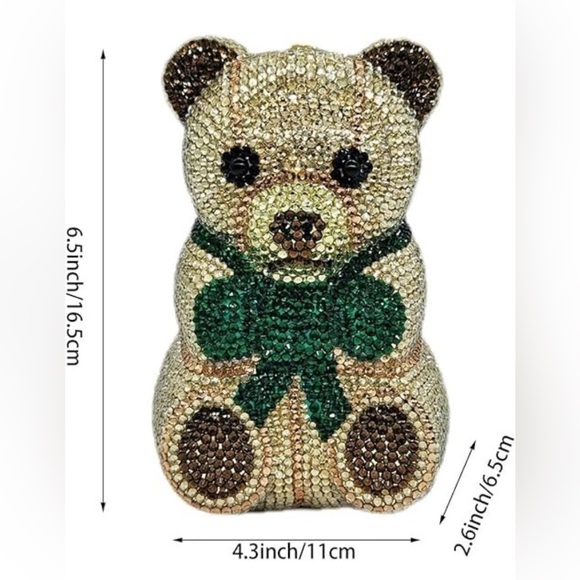 NEW Sparkling Bling Crystal Rhinestone Bear Bag Clutch Purse - Picture 5 of 7